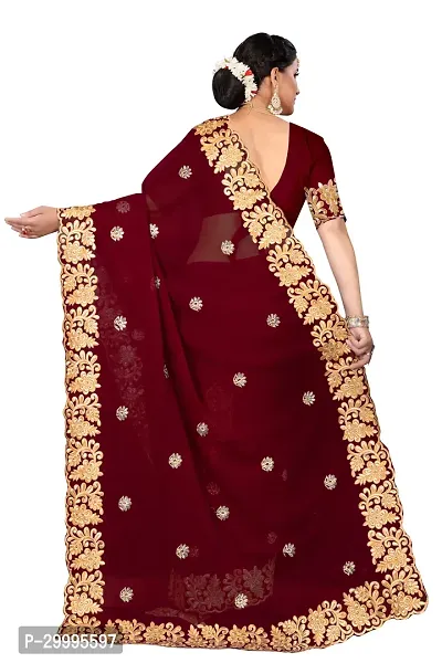 Stylish Maroon Georgette Saree With Blouse Piece For Women-thumb3