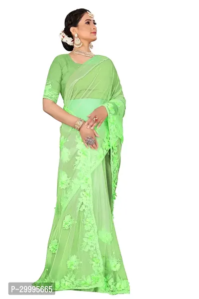 Stylish Light Green Net Saree With Blouse Piece For Women-thumb2