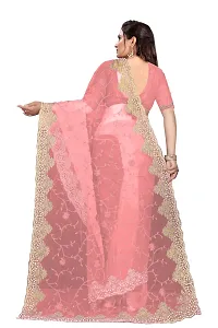 Stylish Peach Net Saree With Blouse Piece For Women-thumb2