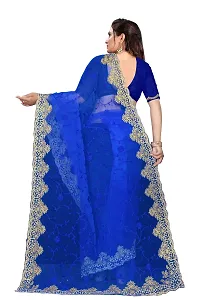 Stylish Blue Net Saree With Blouse Piece For Women-thumb2