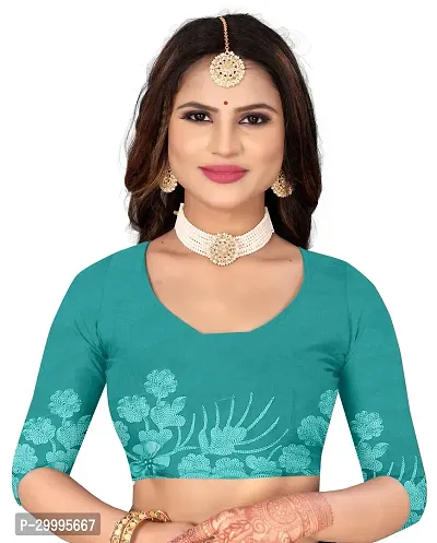 Stylish Turquoise Net Saree With Blouse Piece For Women-thumb4