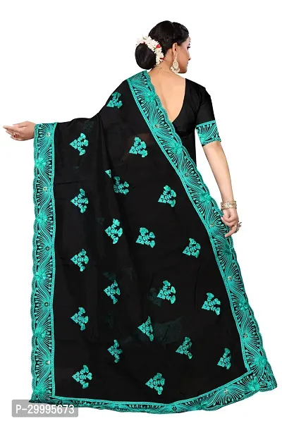 Stylish Turquoise Organza Saree With Blouse Piece For Women-thumb3