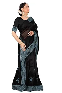 Stylish Grey Organza Saree With Blouse Piece For Women-thumb1