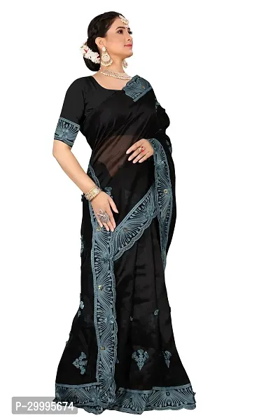 Stylish Grey Organza Saree With Blouse Piece For Women-thumb2