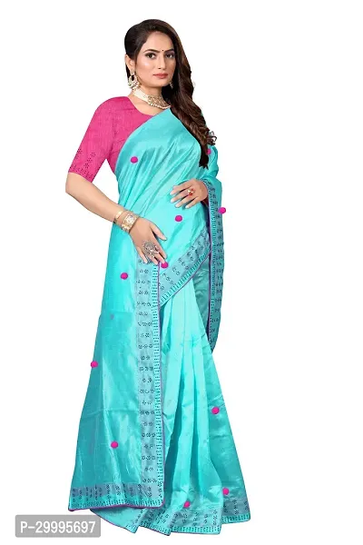 Stylish Turquoise Zoya Silk Saree With Blouse Piece For Women-thumb2