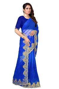 Stylish Blue Net Saree With Blouse Piece For Women-thumb1