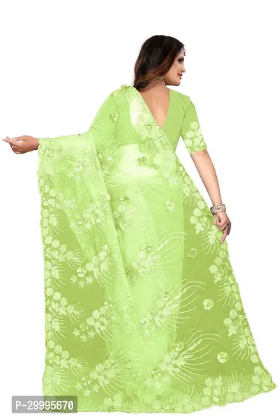 Stylish Light Green Net Saree With Blouse Piece For Women-thumb3