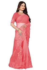 Stylish Peach Net Saree With Blouse Piece For Women-thumb1