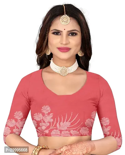 Stylish Peach Net Saree With Blouse Piece For Women-thumb4