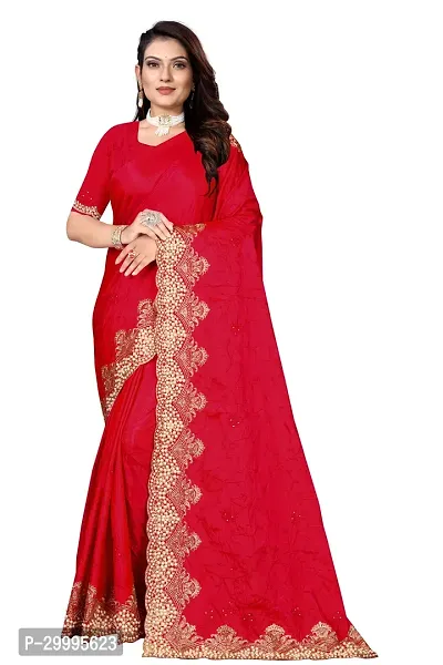 Stylish Red Art Silk Saree With Blouse Piece For Women-thumb0