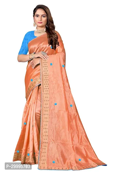 Stylish Peach Zoya Silk Saree With Blouse Piece For Women-thumb0