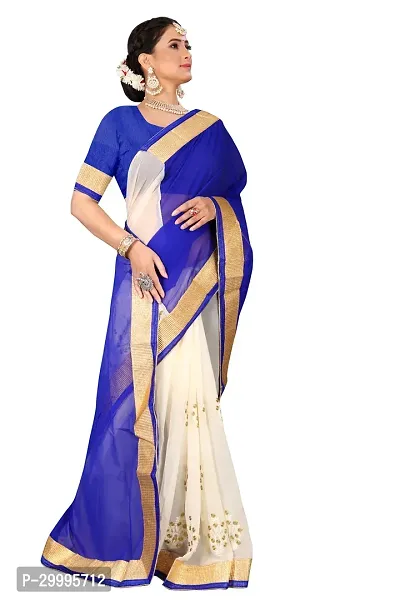 Stylish Blue Georgette Saree With Blouse Piece For Women-thumb2