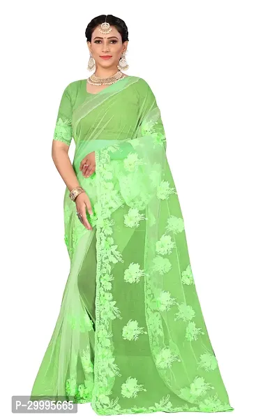 Stylish Light Green Net Saree With Blouse Piece For Women-thumb0