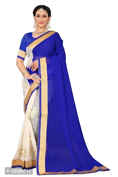 Stylish Blue Georgette Saree With Blouse Piece For Women