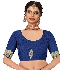 Stylish Navy Blue Net Saree With Blouse Piece For Women-thumb3