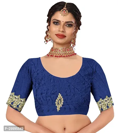 Stylish Navy Blue Net Saree With Blouse Piece For Women-thumb4