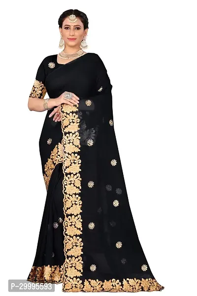 Stylish Black Georgette Saree With Blouse Piece For Women