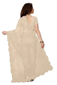 Stylish Beige Net Saree With Blouse Piece For Women-thumb2