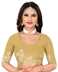 Stylish Beige Net Saree With Blouse Piece For Women-thumb3