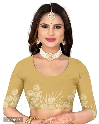 Stylish Beige Net Saree With Blouse Piece For Women-thumb4