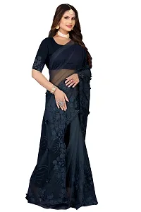 Stylish Black Net Saree With Blouse Piece For Women-thumb1