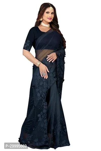 Stylish Black Net Saree With Blouse Piece For Women-thumb2