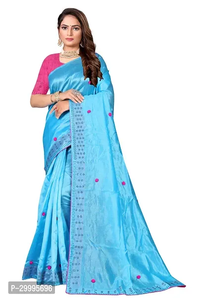 Stylish Sky Blue Zoya Silk Saree With Blouse Piece For Women-thumb0