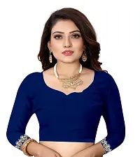 Stylish Navy Blue Vichitra Silk Saree With Blouse Piece For Women-thumb3