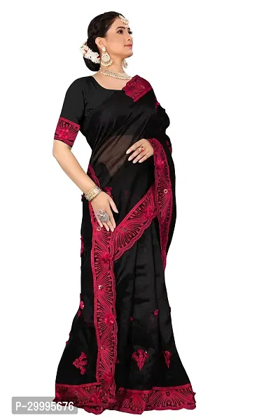 Stylish Pink Organza Saree With Blouse Piece For Women-thumb2