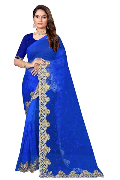 Stylish Net Saree With Blouse Piece For Women