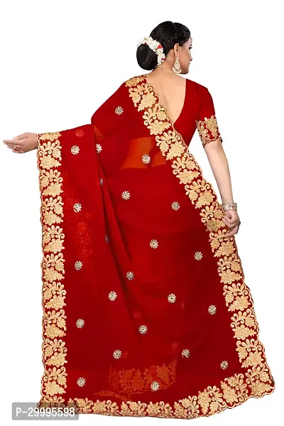 Stylish Red Georgette Saree With Blouse Piece For Women-thumb3