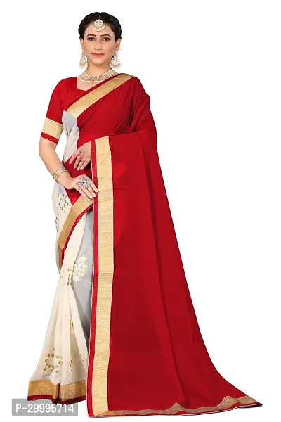 Stylish Maroon Georgette Saree With Blouse Piece For Women-thumb0