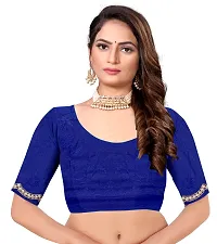 Stylish Navy Blue Net Saree With Blouse Piece For Women-thumb3