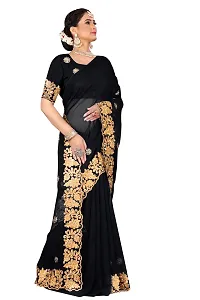 Stylish Black Georgette Saree With Blouse Piece For Women-thumb1