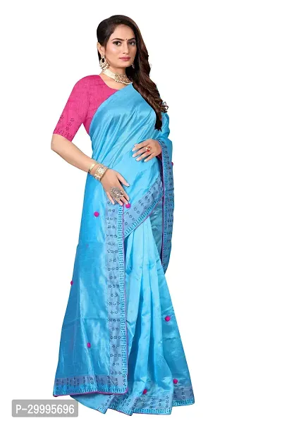 Stylish Sky Blue Zoya Silk Saree With Blouse Piece For Women-thumb2