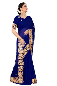 Stylish Navy Blue Georgette Saree With Blouse Piece For Women-thumb1