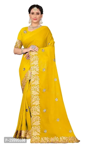 Stylish Yellow Georgette Saree With Blouse Piece For Women-thumb2