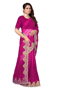 Stylish Pink Net Saree With Blouse Piece For Women-thumb1