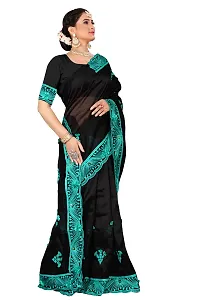 Stylish Turquoise Organza Saree With Blouse Piece For Women-thumb1