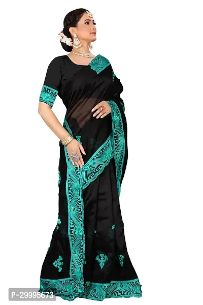 Stylish Turquoise Organza Saree With Blouse Piece For Women-thumb2