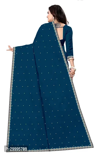 Stylish Blue Vichitra Silk Saree With Blouse Piece For Women-thumb3