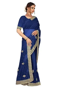 Stylish Navy Blue Net Saree With Blouse Piece For Women-thumb2