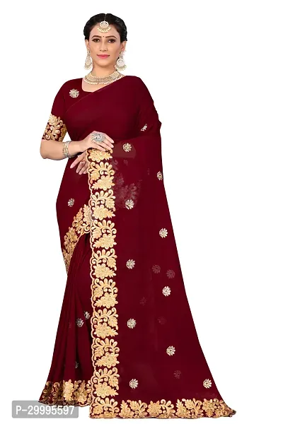 Stylish Maroon Georgette Saree With Blouse Piece For Women-thumb0