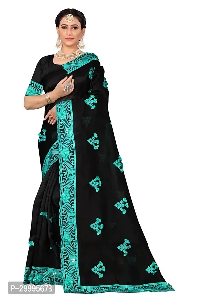 Stylish Turquoise Organza Saree With Blouse Piece For Women-thumb0