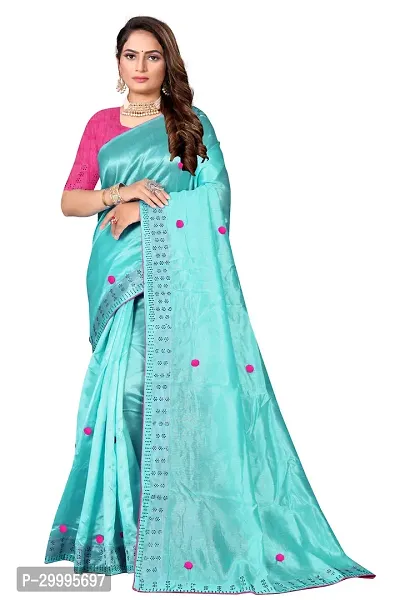 Stylish Turquoise Zoya Silk Saree With Blouse Piece For Women-thumb0