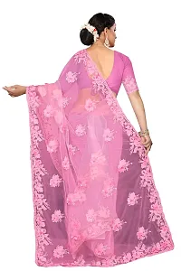 Stylish Pink Net Saree With Blouse Piece For Women-thumb1