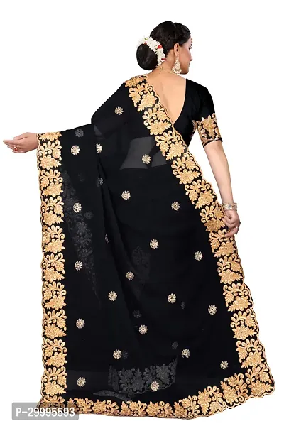 Stylish Black Georgette Saree With Blouse Piece For Women-thumb3