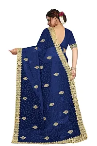 Stylish Navy Blue Net Saree With Blouse Piece For Women-thumb1