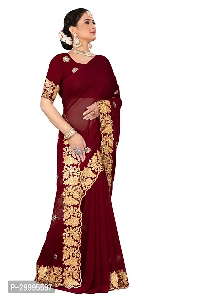 Stylish Maroon Georgette Saree With Blouse Piece For Women-thumb2