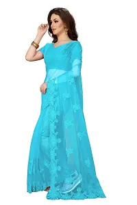 Stylish Sky Blue Net Saree With Blouse Piece For Women-thumb1